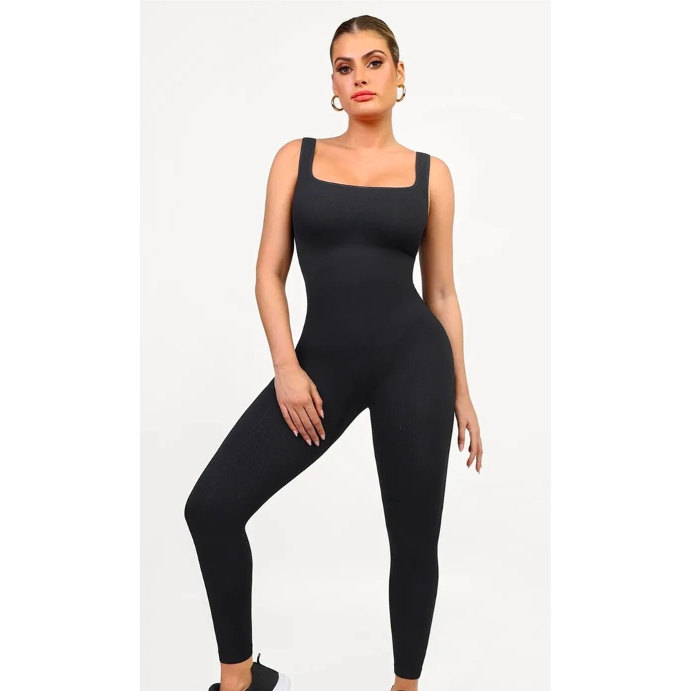 Popilush Built-In Shapewear Jumpsuit Black Square Neck Sleeveless XL‎ NWT